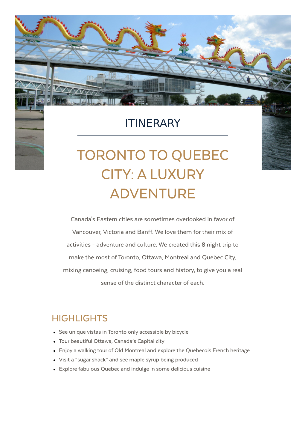 Toronto to Quebec City: a Luxury Adventure