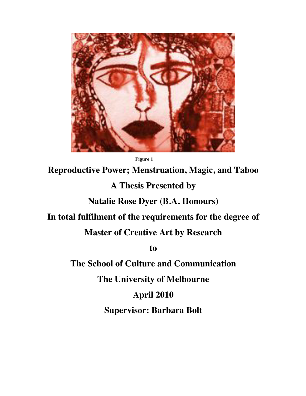 Menstruation, Magic, and Taboo a Thesis Presented by Natalie Rose Dyer (B.A