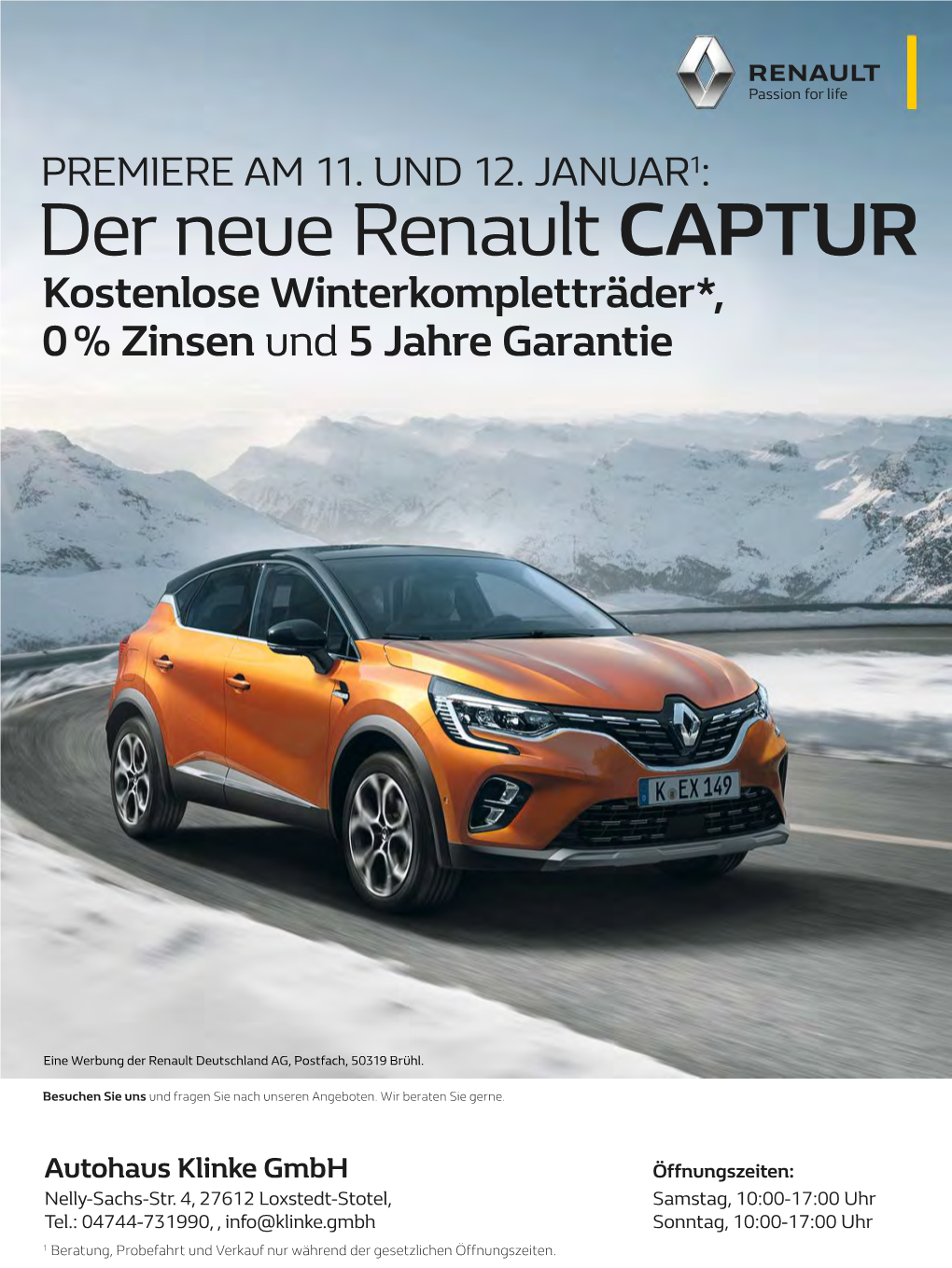 Der Neue Renault CAPTUR Kostenlose Winterkomplett Räder*, 0 % Zinsen Und 5 Jahre Garantie