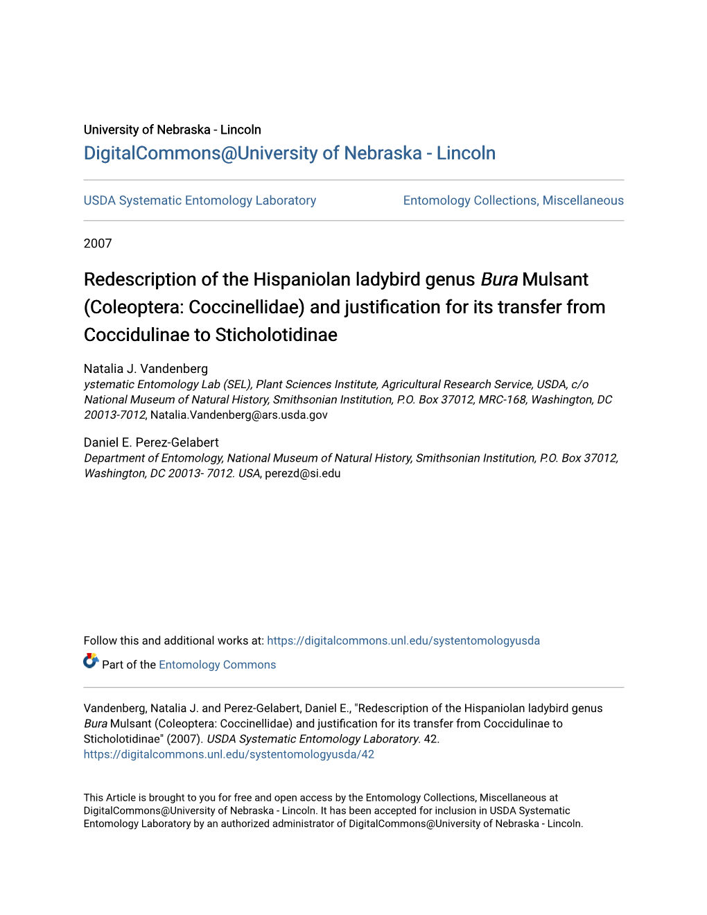 Redescription of the Hispaniolan Ladybird Genus Bura Mulsant (Coleoptera: Coccinellidae) and Justification for Its Transfer from Coccidulinae to Sticholotidinae