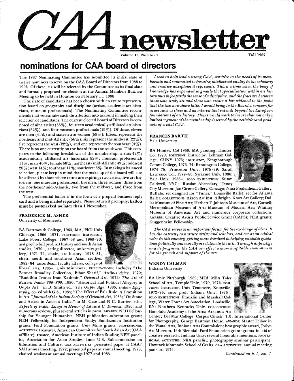 Fall 1987 CAA Newsletter