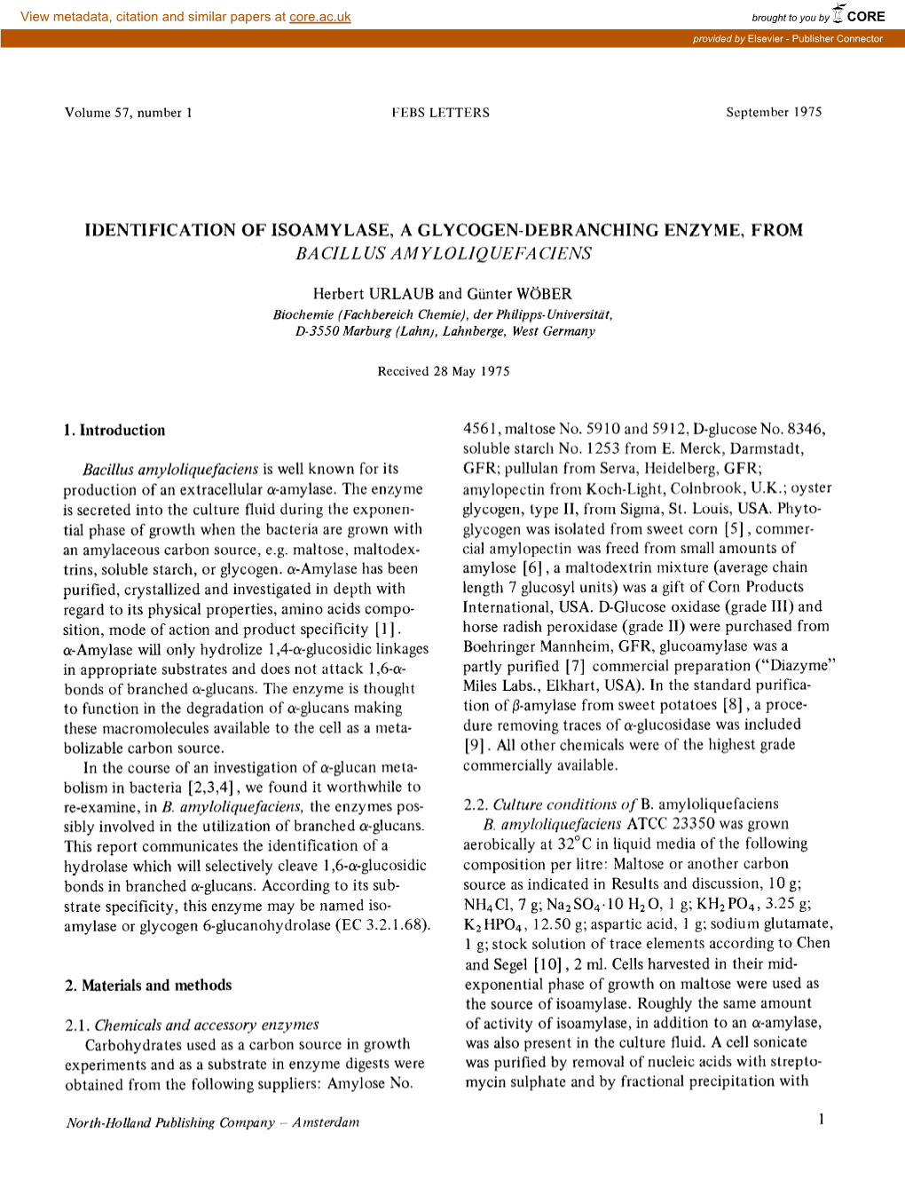 Identification of Isoamy Lase, a Glycogen-Debranching Enzyme, from Bacillus Amyloliquefaciens