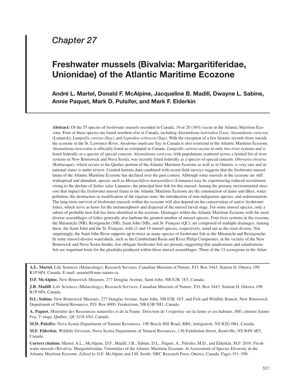 Chapter 27 Freshwater Mussels