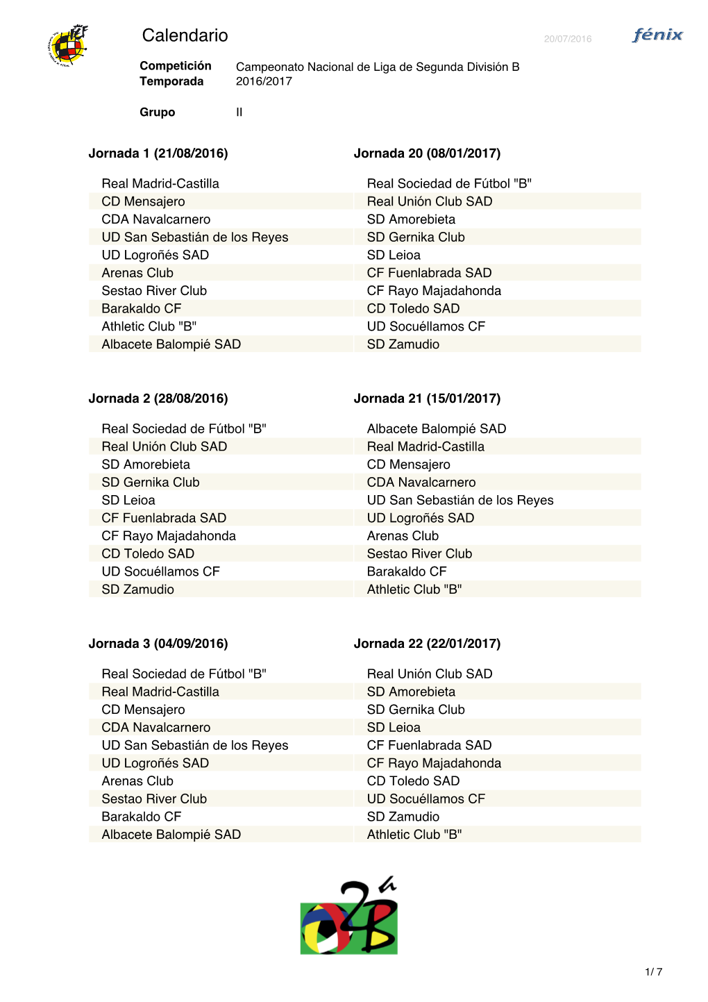 Calendario 20/07/2016