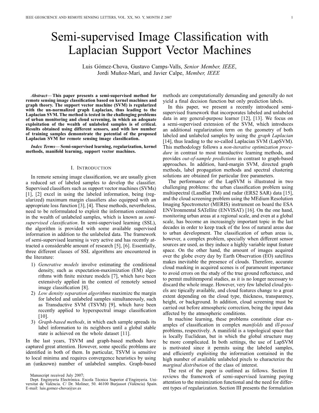 Semi-Supervised Image Classification with Laplacian Support Vector
