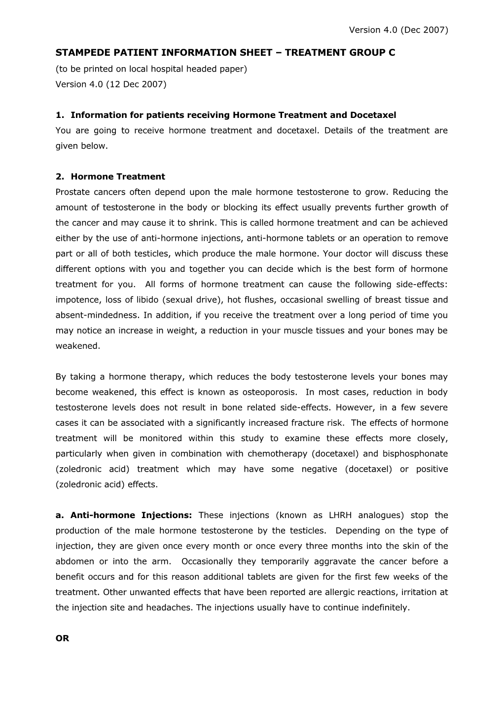 Stampede Patient Information Sheet Treatment Group C