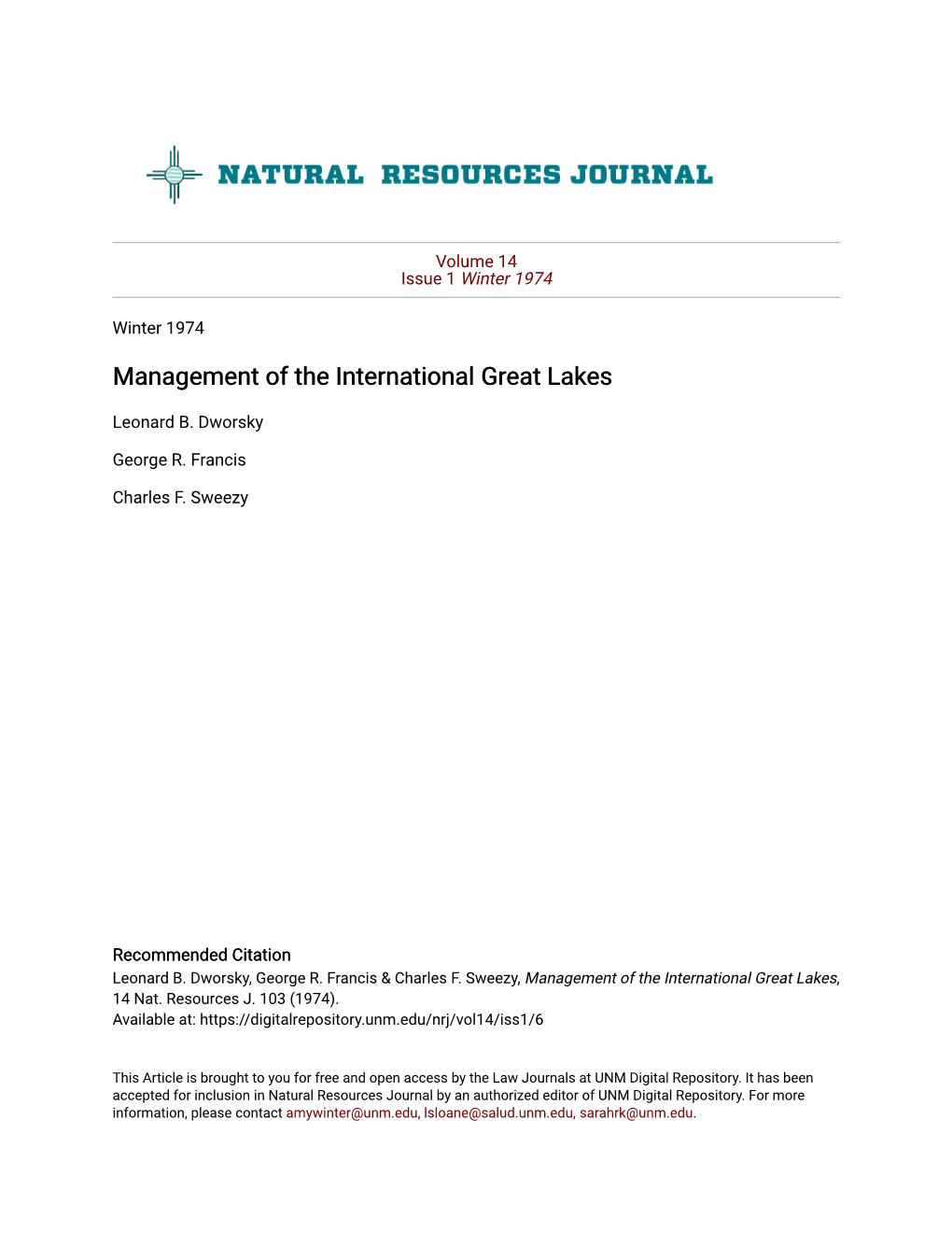 Management of the International Great Lakes