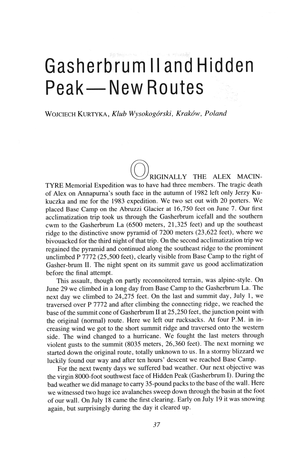 Gasherbrum II and Hidden Peak— Newroutes