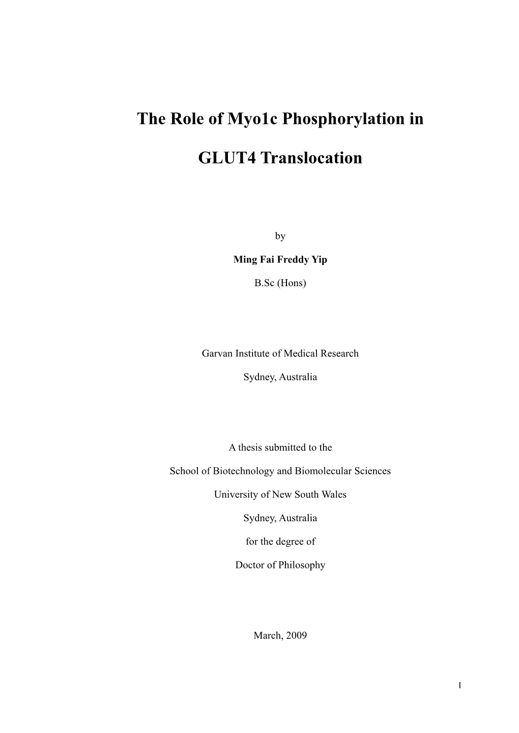 The Role of Myo1c Phosphorylation in GLUT4 Translocation