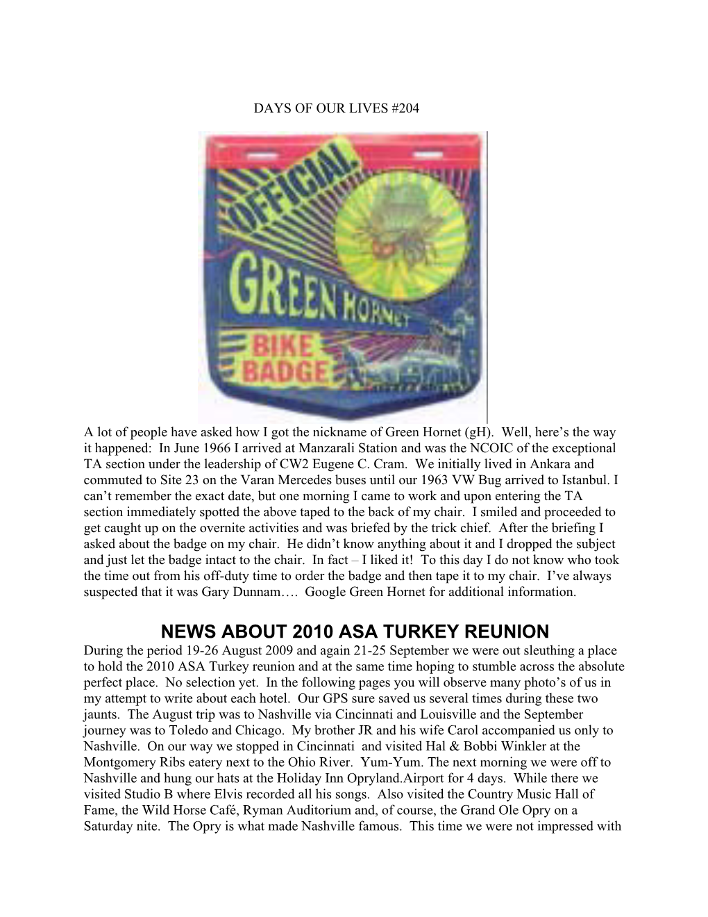 News About 2010 Asa Turkey Reunion