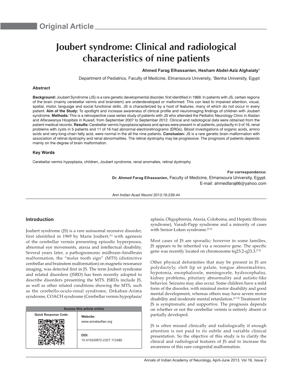 Joubert Syndrome: Clinical and Radiological Characteristics of Nine Patients