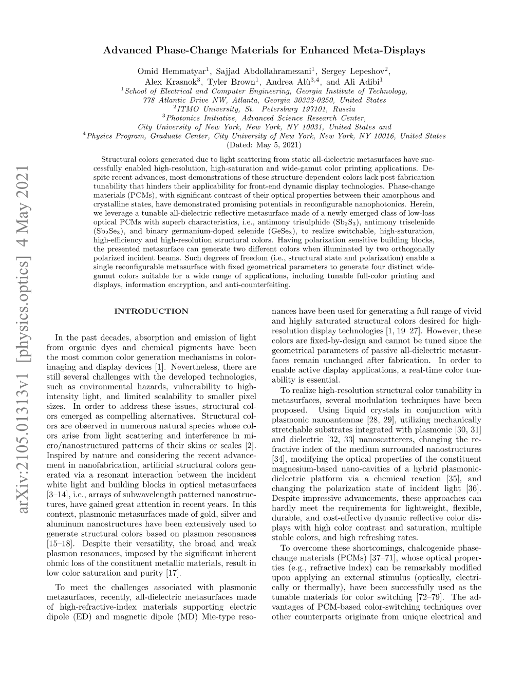 Arxiv:2105.01313V1 [Physics.Optics] 4 May 2021