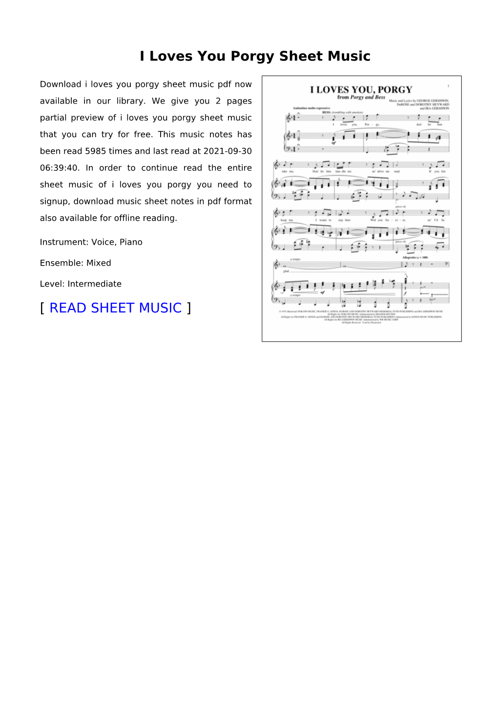 I Loves You Porgy Sheet Music