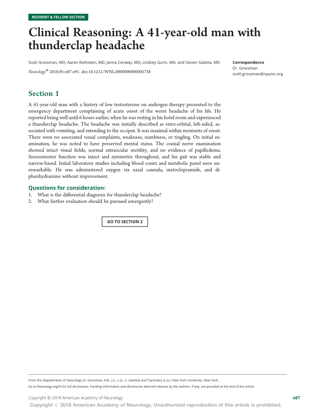 Clinical Reasoning: a 41-Year-Old Man with Thunderclap Headache