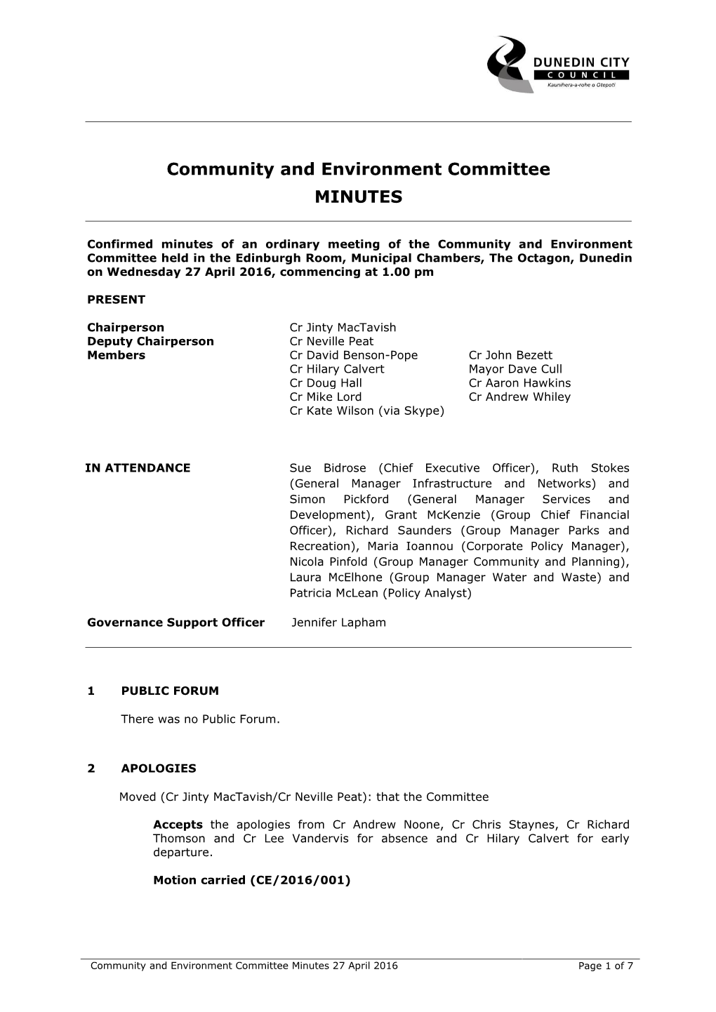 Community and Environment Committee MINUTES