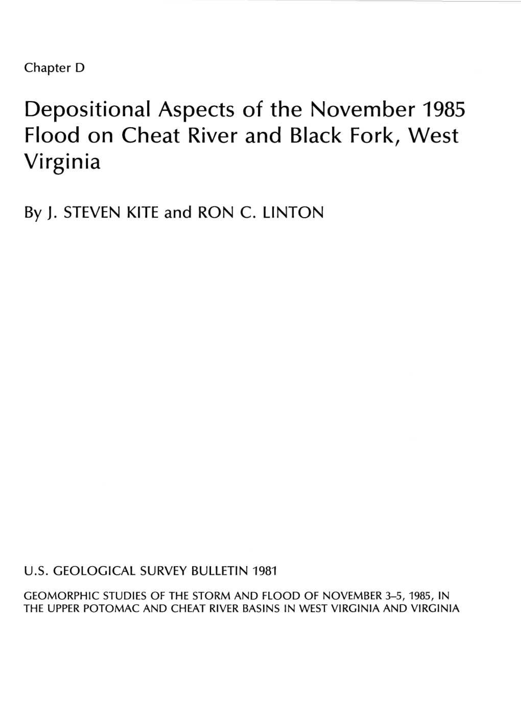 Depositional Aspects of the November 1985 Flood on Cheat River and Black Fork, West Virginia