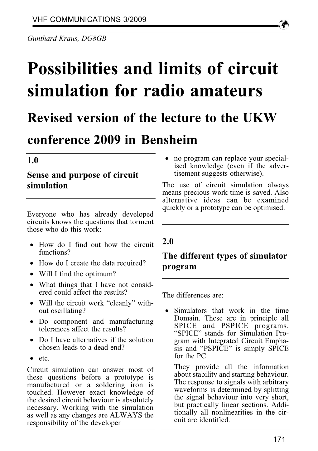 Possibilities and Limits of Circuit Simulation for Radio Amateurs