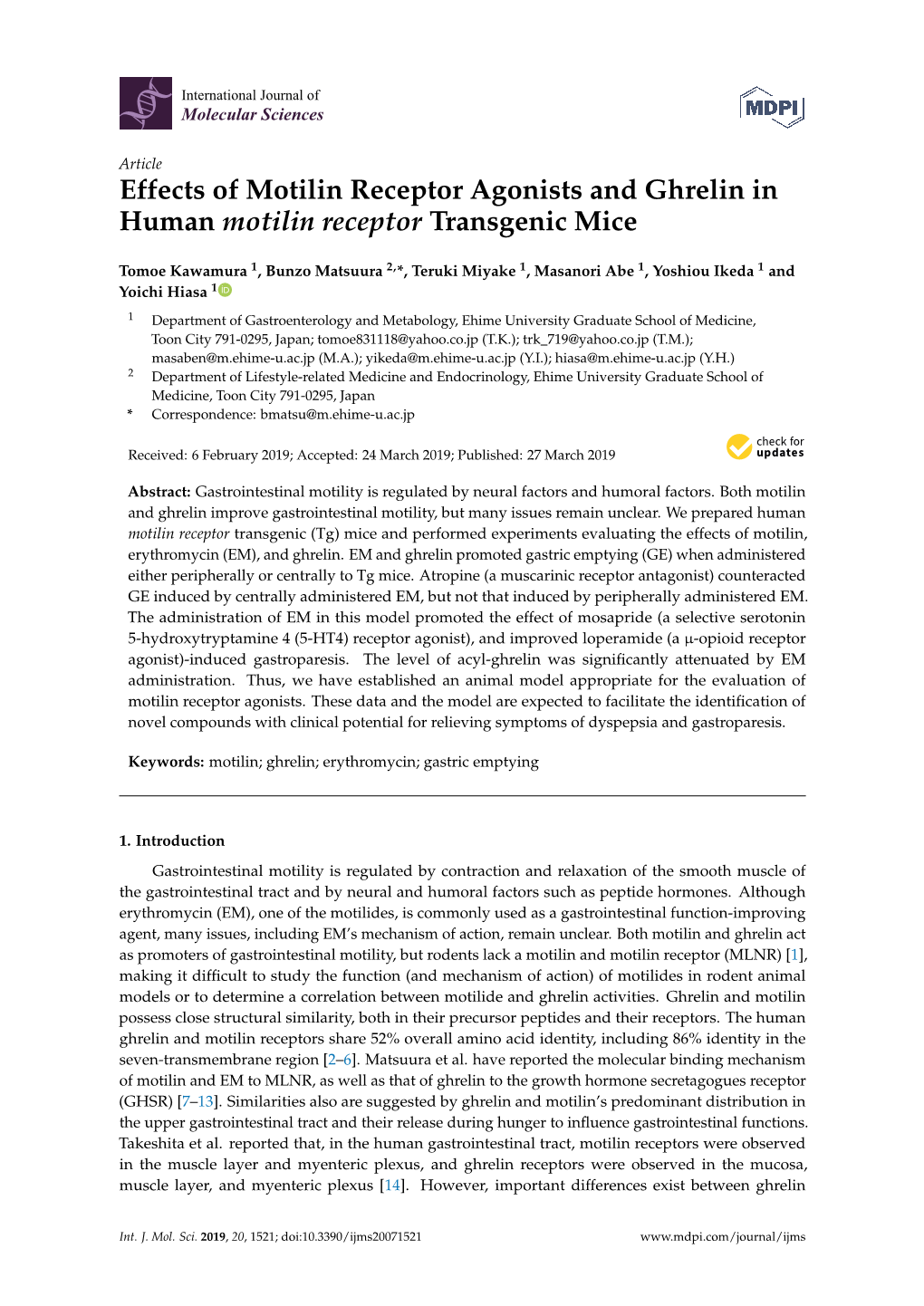 Effects of Motilin Receptor Agonists and Ghrelin in Human Motilin Receptor Transgenic Mice