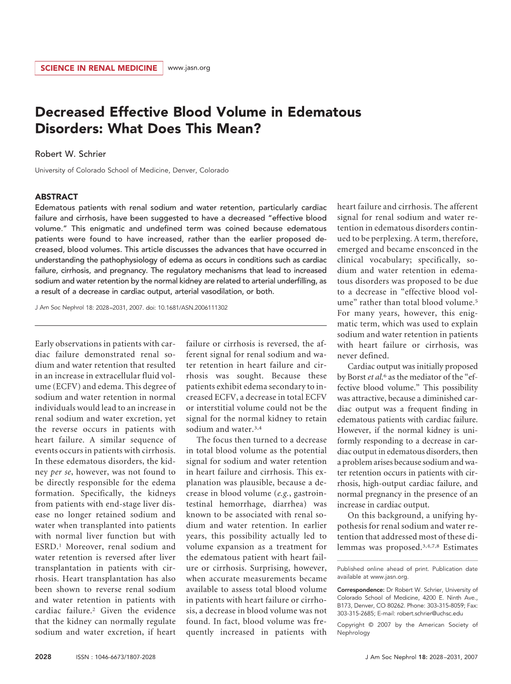 Decreased Effective Blood Volume in Edematous Disorders: What Does This Mean?
