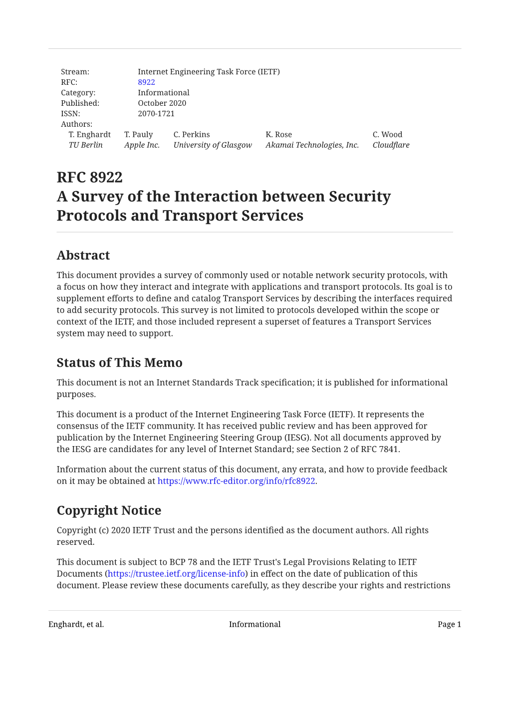 RFC 8922: a Survey of the Interaction Between Security Protocols And