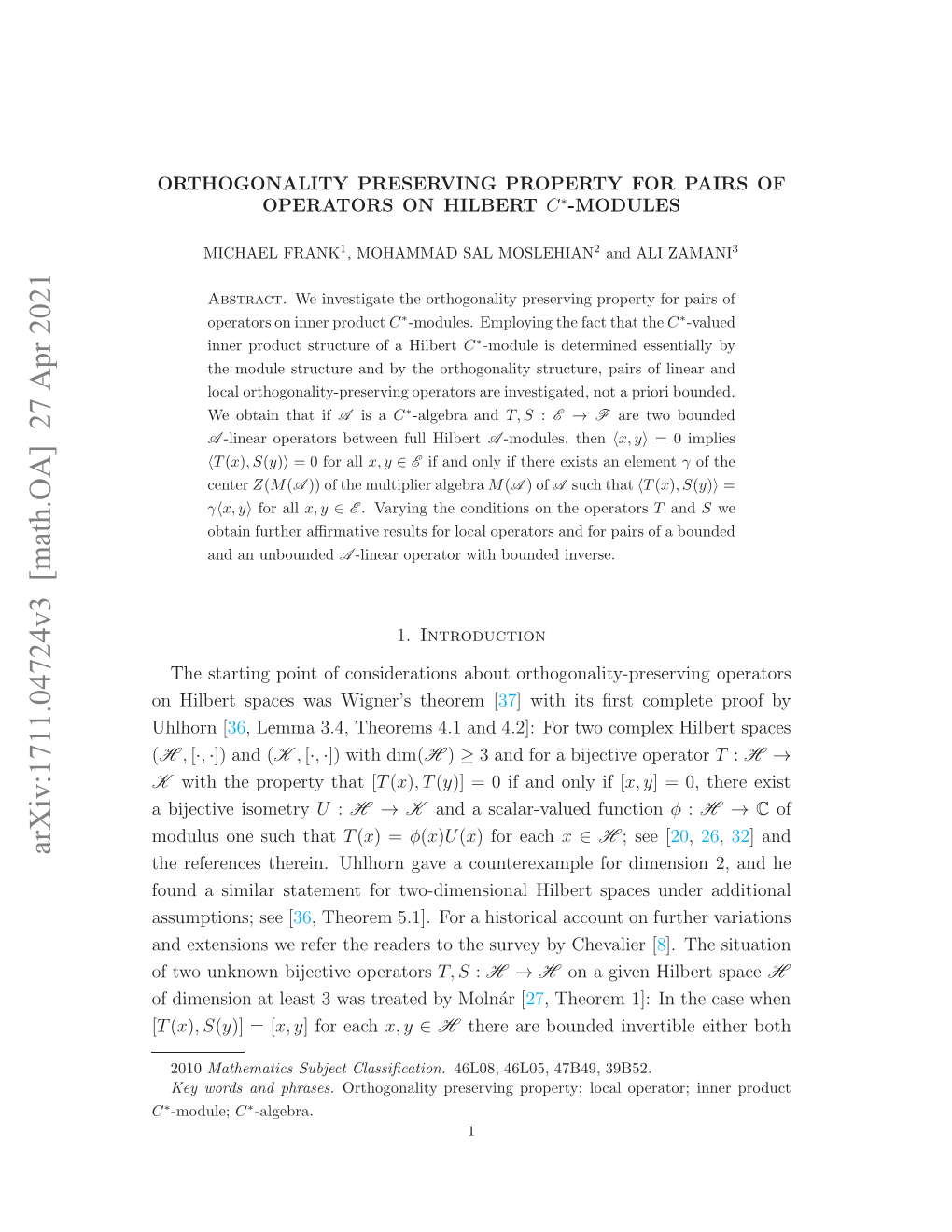 Arxiv:1711.04724V3 [Math.OA]