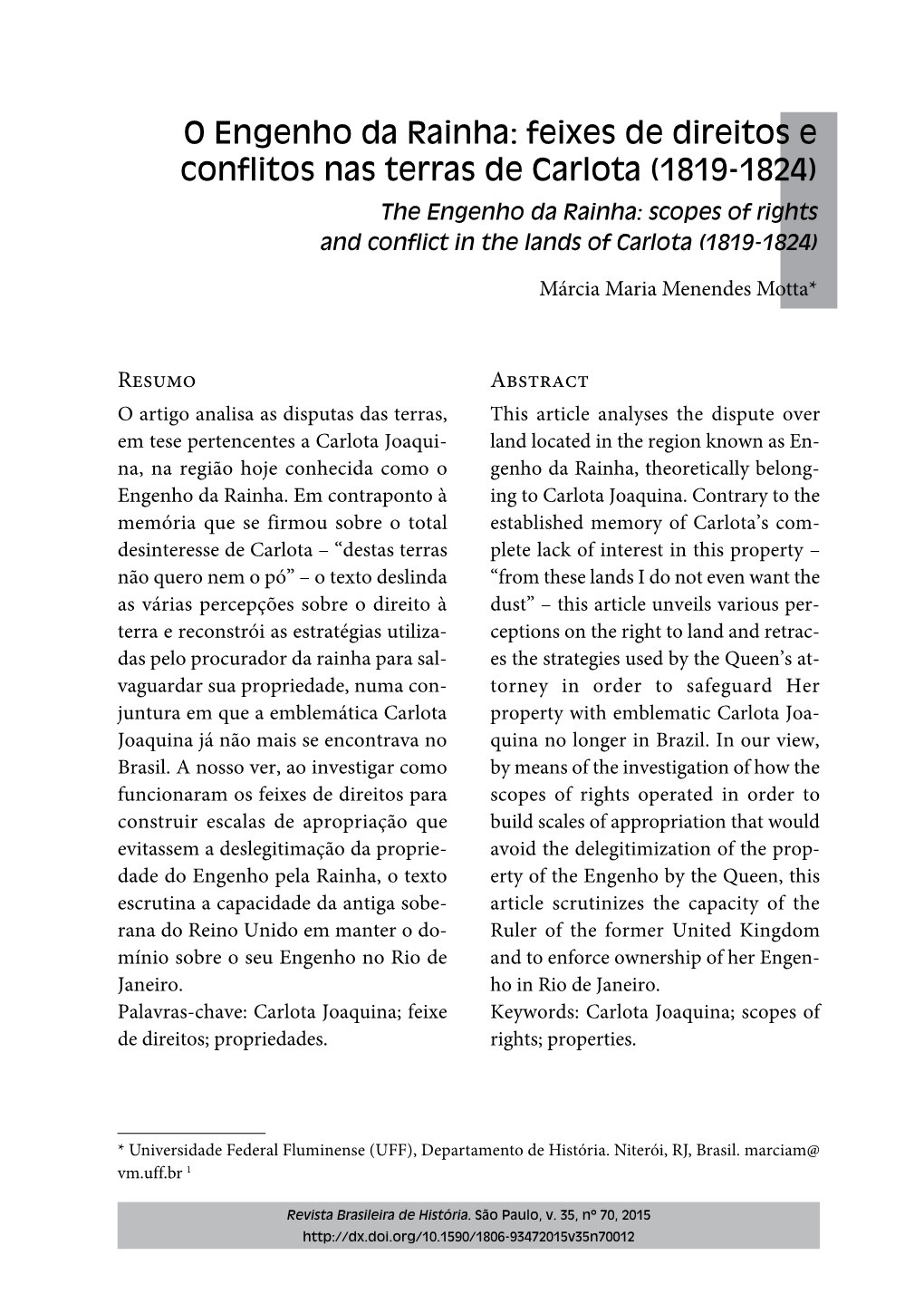 The Engenho Da Rainha: Scopes of Rights and Conflict in the Lands of Carlota (1819-1824)