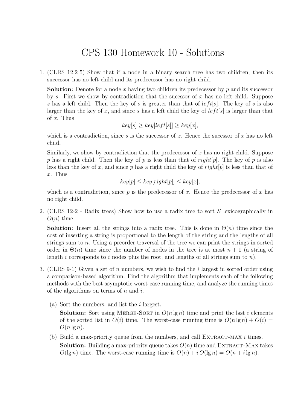 CPS 130 Homework 10 - Solutions