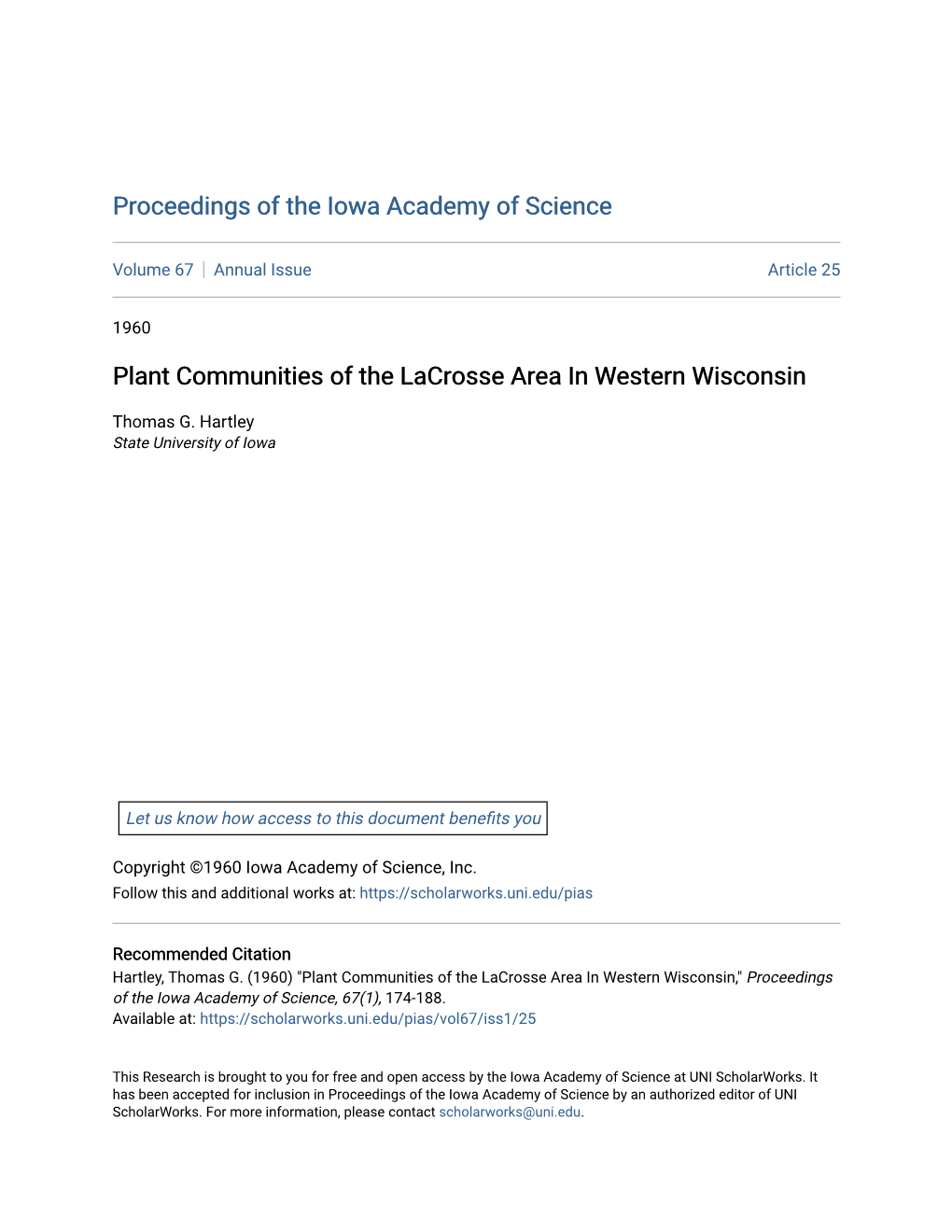 Plant Communities of the Lacrosse Area in Western Wisconsin