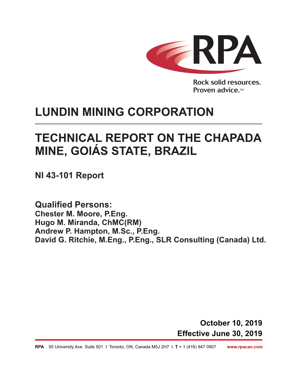 Technical Report on the Chapada Mine, Goiás State, Brazil