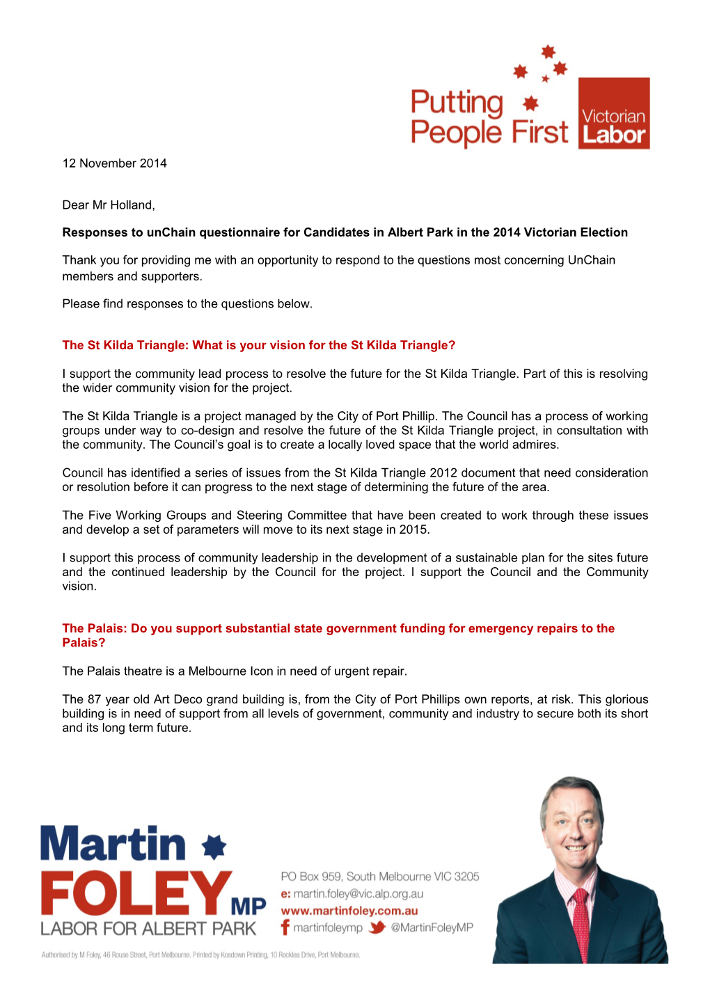 Martin Foley Labor Candidate for Albert Park