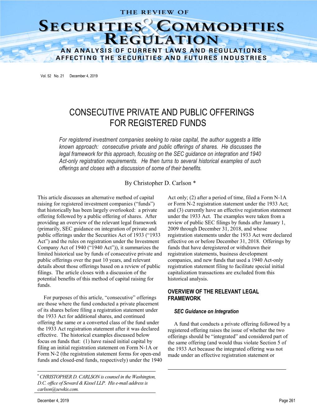 Consecutive Private and Public Offerings for Registered Funds