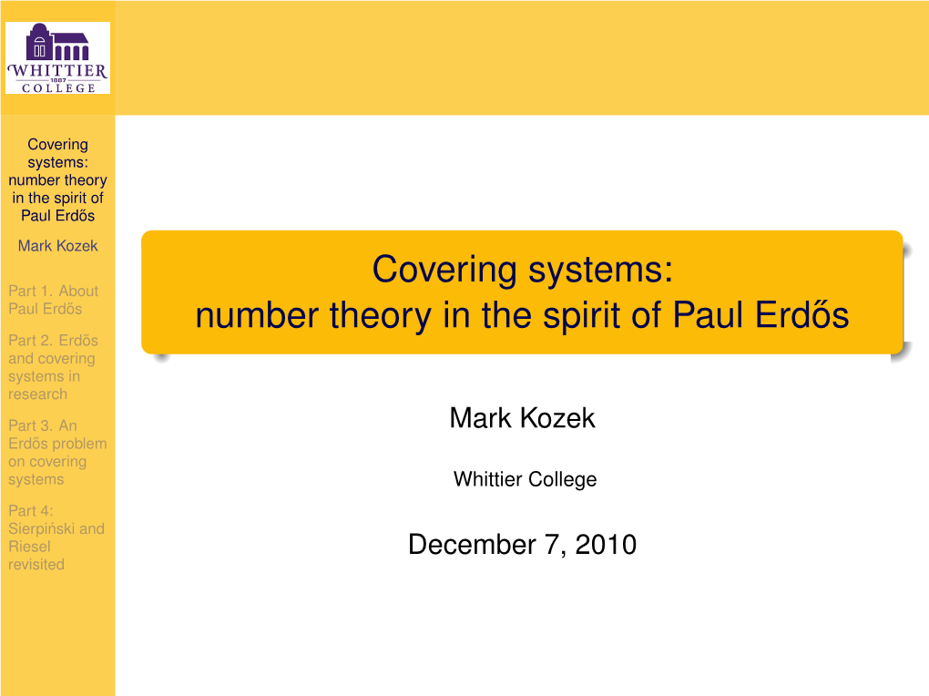 Covering Systems: Number Theory in the Spirit of Paul Erd˝Os