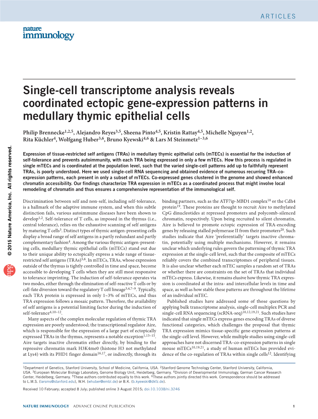 Single-Cell Transcriptome Analysis Reveals Coordinated Ectopic Gene