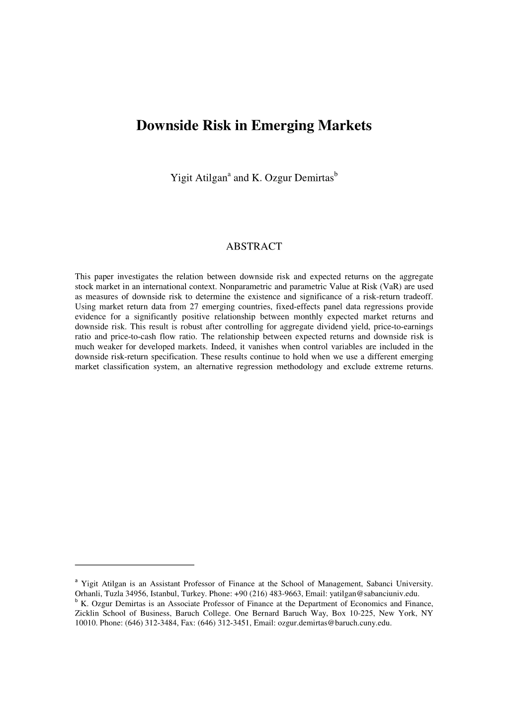 Downside Risk in Emerging Markets