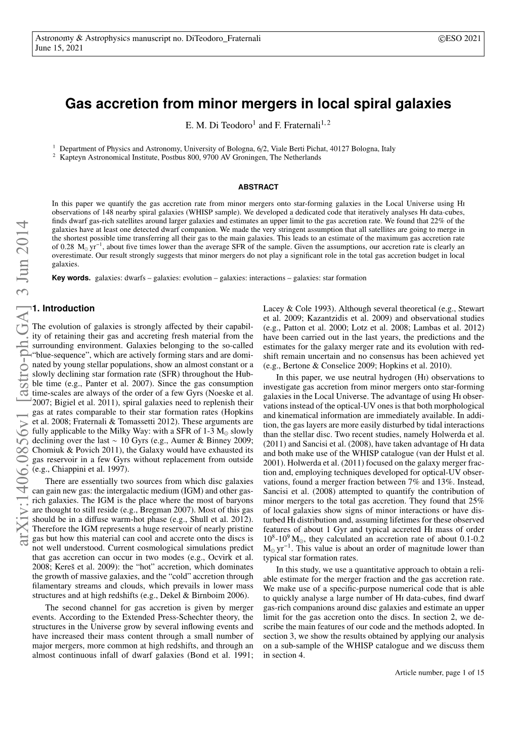 Gas Accretion from Minor Mergers in Local Spiral Galaxies E