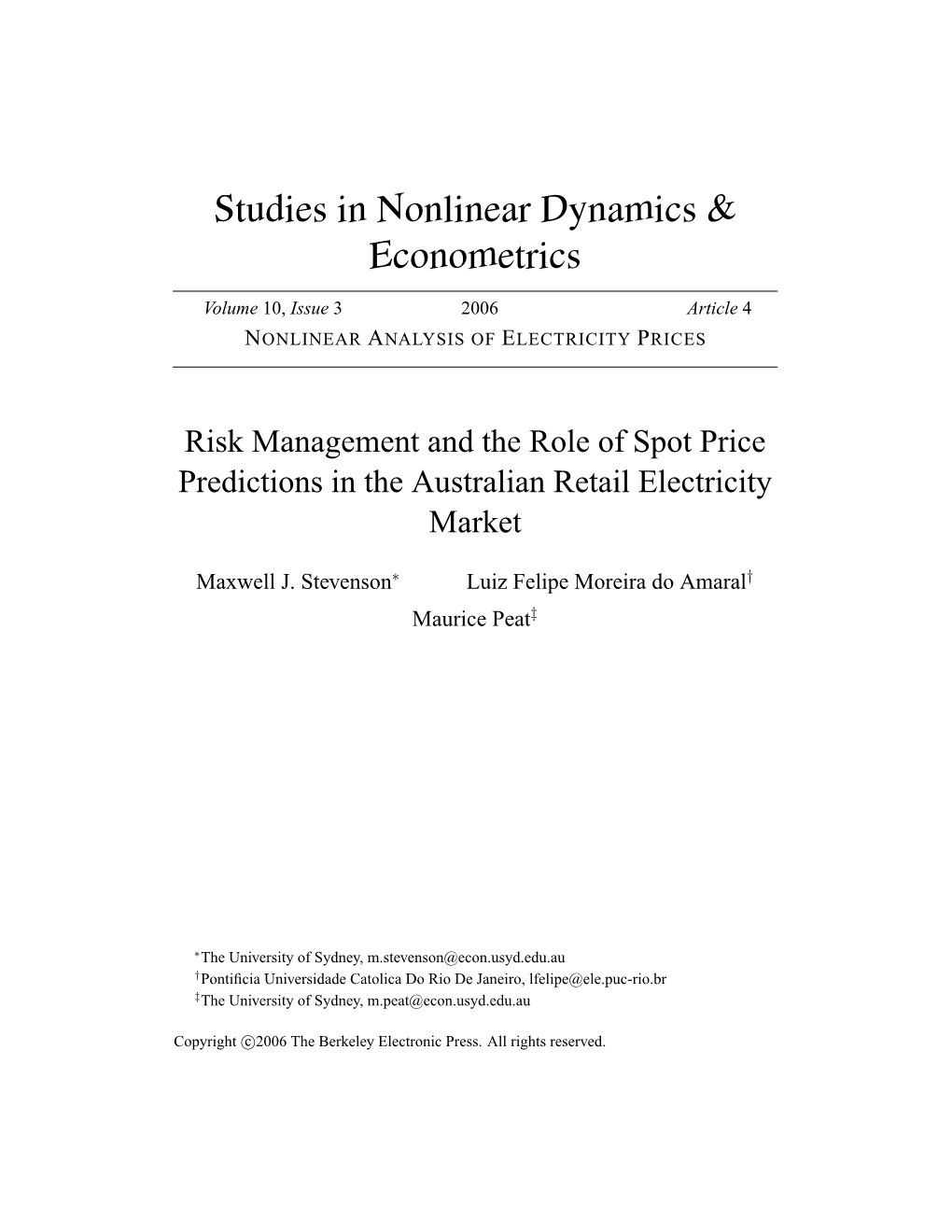 Risk Management and the Role of Spot Price Predictions in the Australian Retail Electricity Market