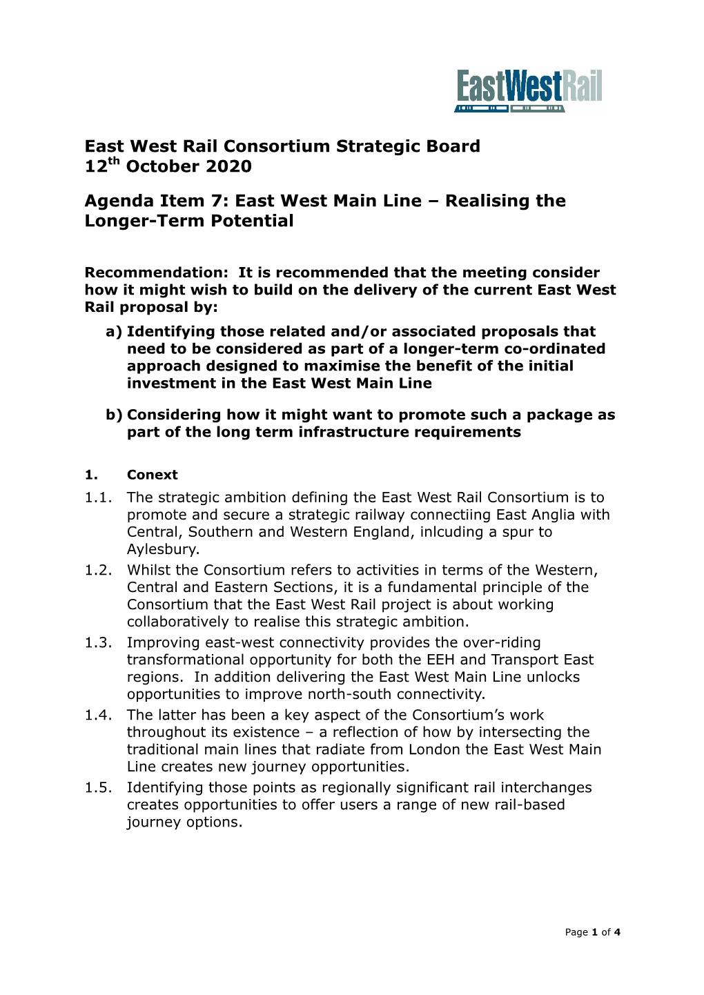 East West Main Line – Realising the Longer-Term Potential