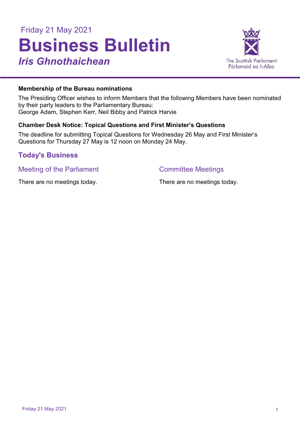 Friday 21 May 2021 Business Bulletin Iris Ghnothaichean