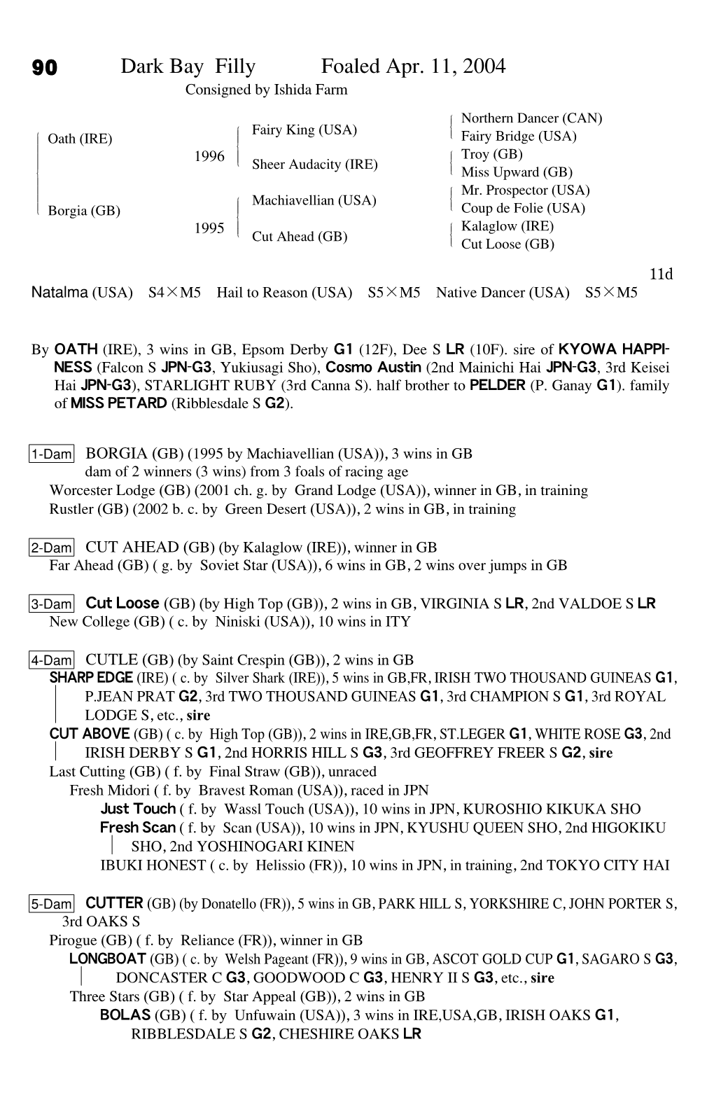 90 Dark Bay Filly Foaled Apr. 11, 2004 Consigned by Ishida Farm Northern Dancer (CAN)