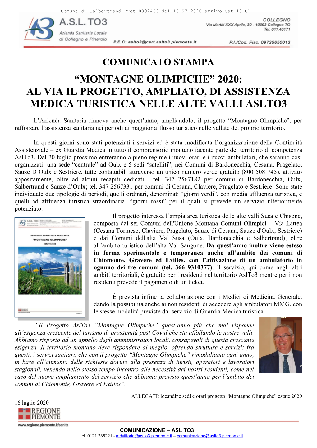 Montagne Olimpiche” 2020: Al Via Il Progetto, Ampliato, Di Assistenza Medica Turistica Nelle Alte Valli Aslto3