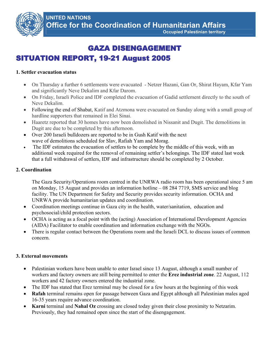 Office for the Coordination of Humanitarian Affairs Occupied Palestinian Territory