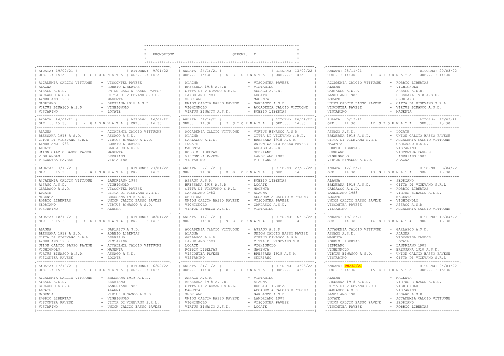 Promozione Girone: F * * * ************************************************************************