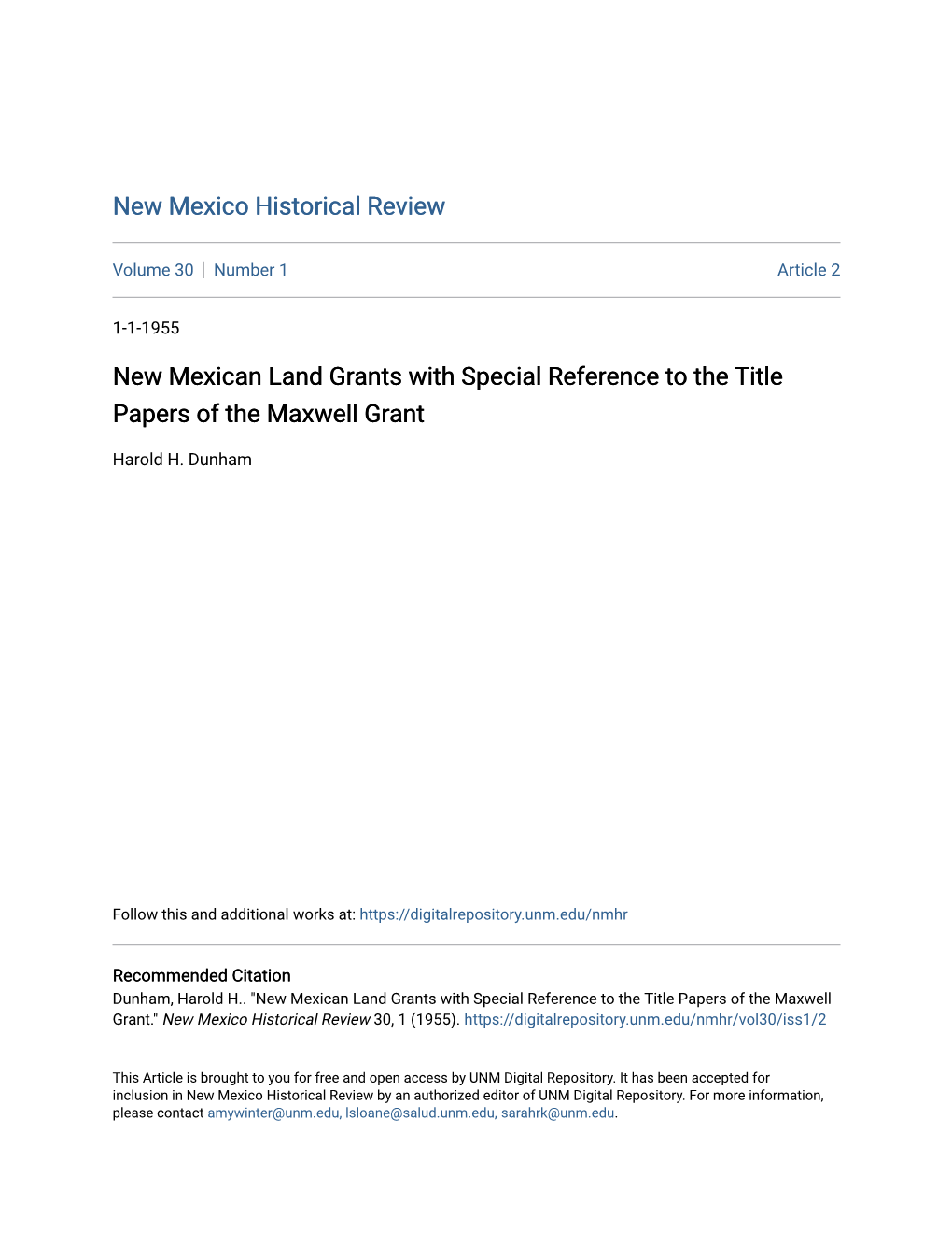 New Mexican Land Grants with Special Reference to the Title Papers of the Maxwell Grant