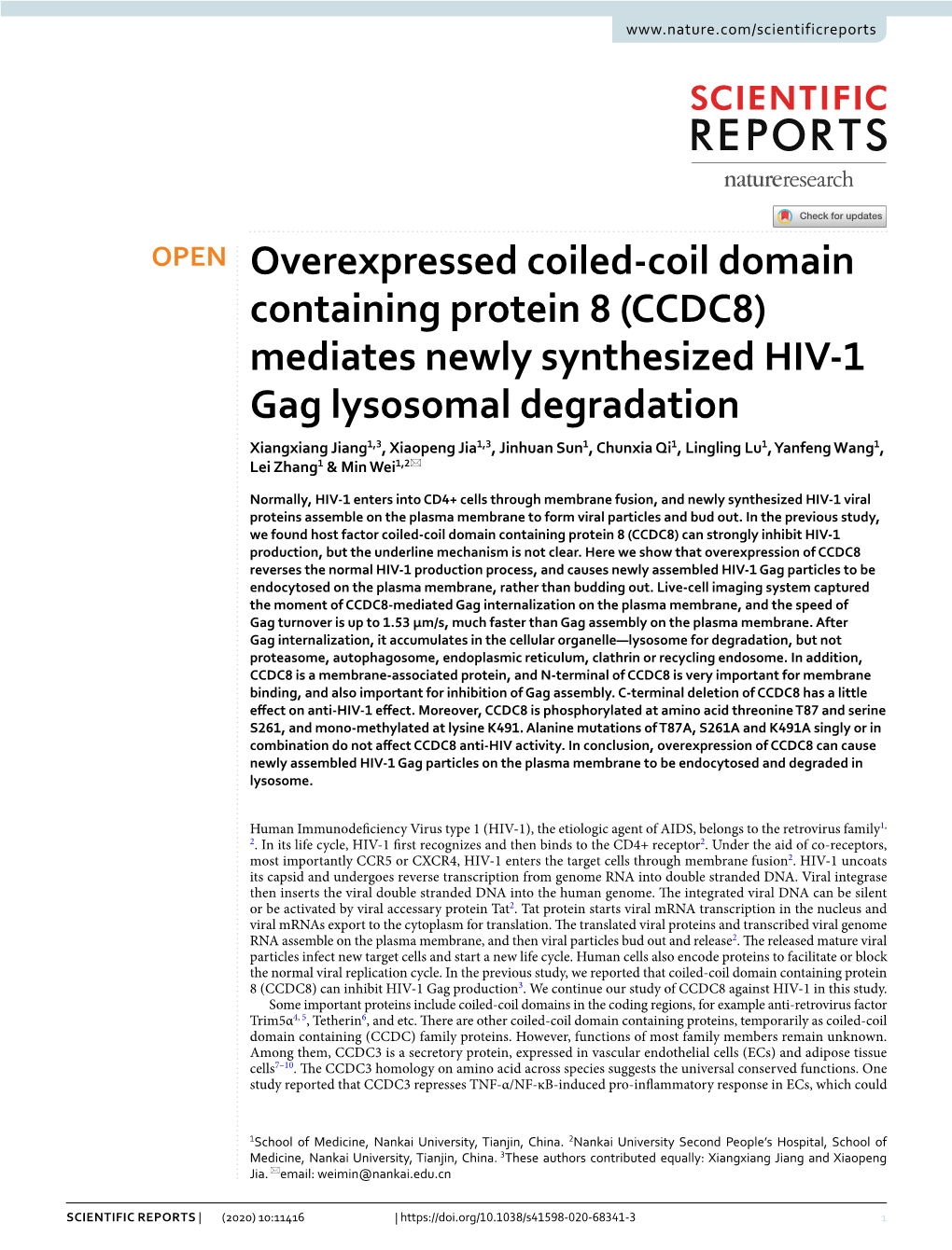 Overexpressed Coiled-Coil Domain Containing Protein 8 (CCDC8)