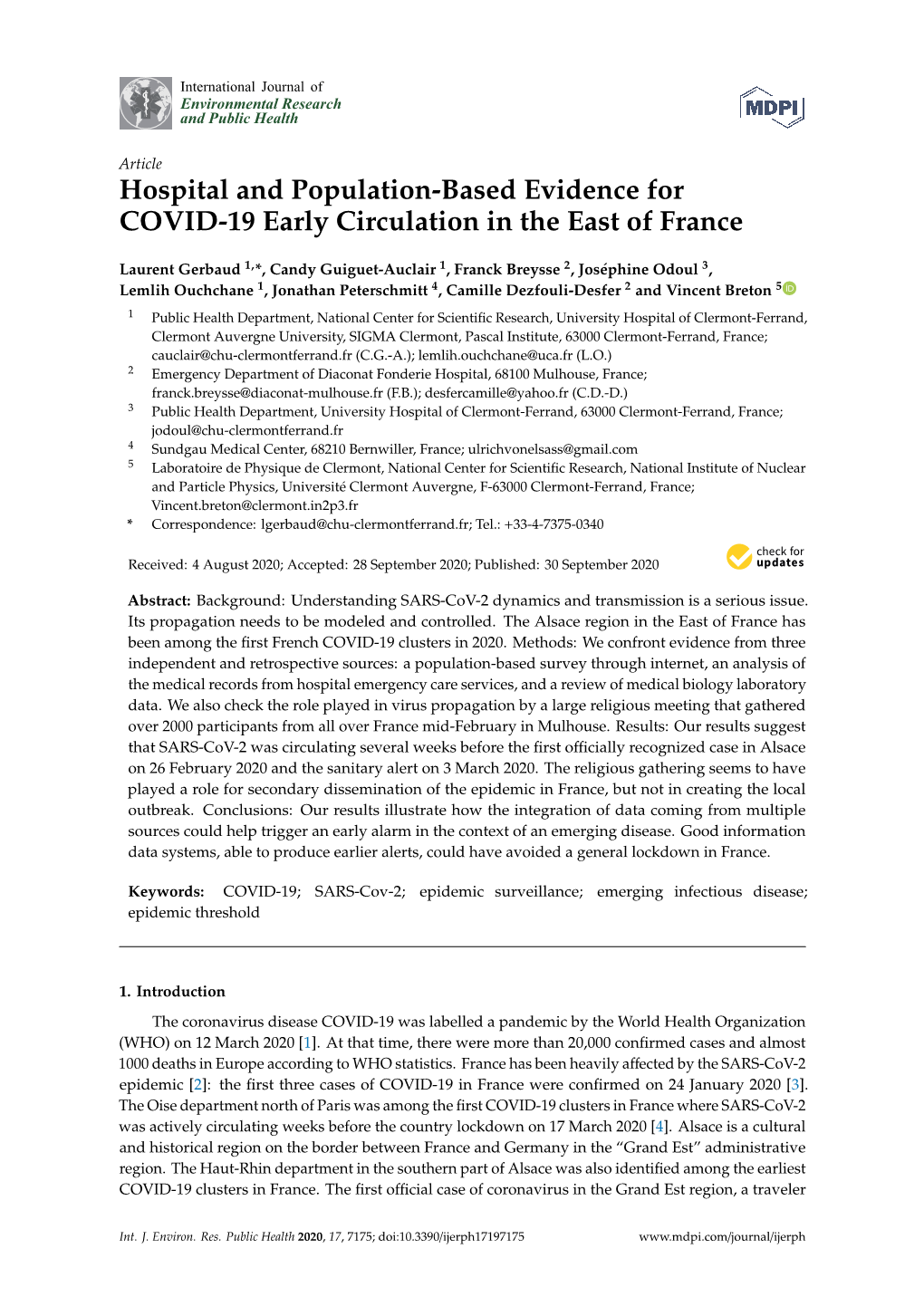 Hospital and Population-Based Evidence for COVID-19 Early Circulation in the East of France