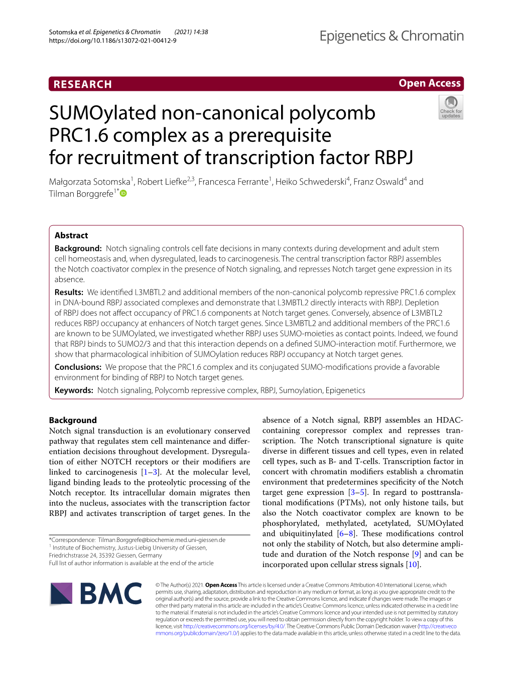 Sumoylated Non-Canonical Polycomb PRC1.6 Complex As a Prerequisite