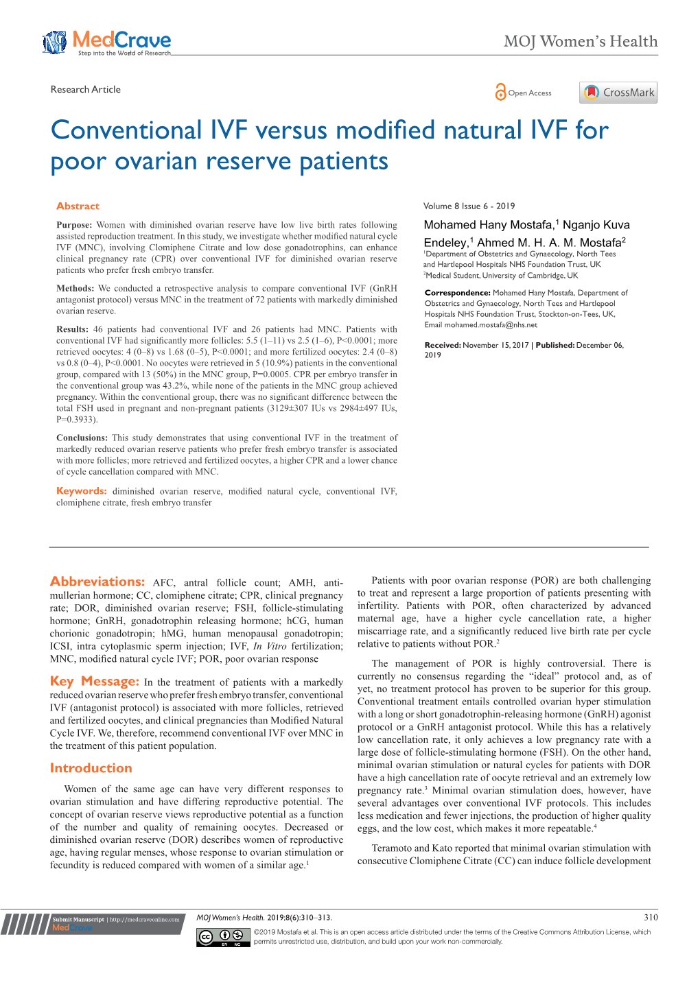 Conventional IVF Versus Modified Natural IVF for Poor Ovarian Reserve Patients