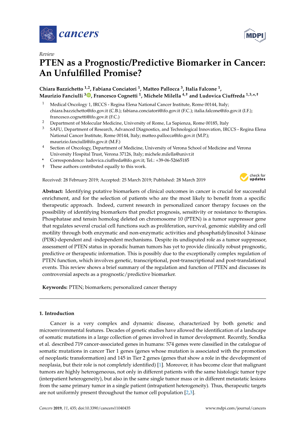 PTEN As a Prognostic/Predictive Biomarker in Cancer: an Unfulﬁlled Promise?