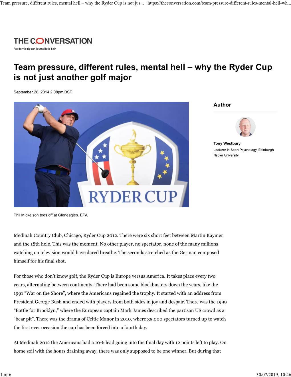 Team Pressure, Different Rules, Mental Hell – Why the Ryder Cup Is Not Jus