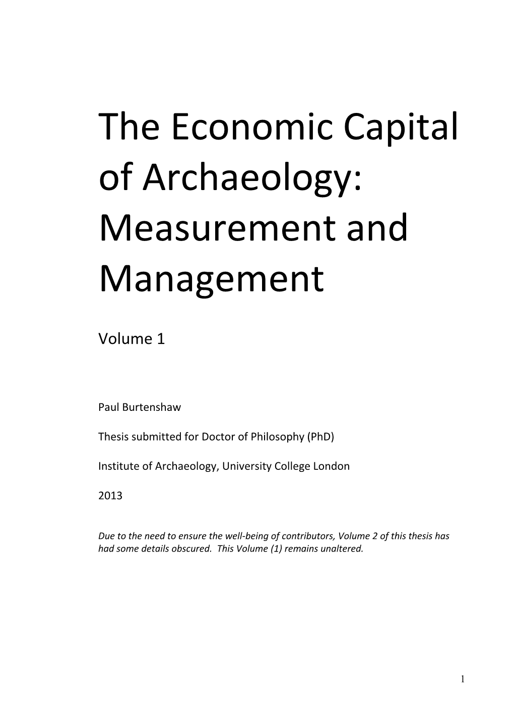 The Economic Capital of Archaeology: Measurement and Management